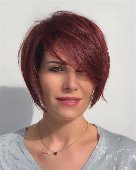 modern textured bob with side-swept bangs