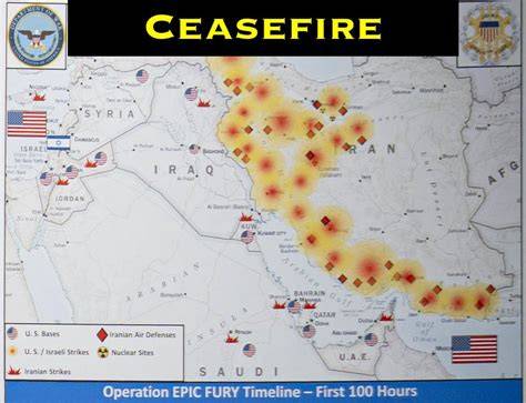 map showing Israel Iran ceasefire timeline