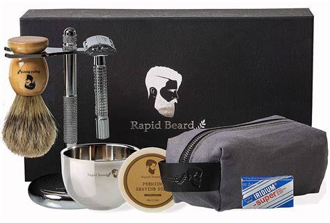 beard shaving kit layout infographic