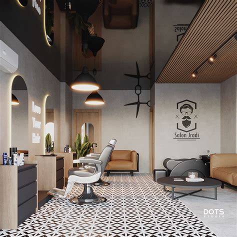 Interior design modern cozy barbershop with leather chairs