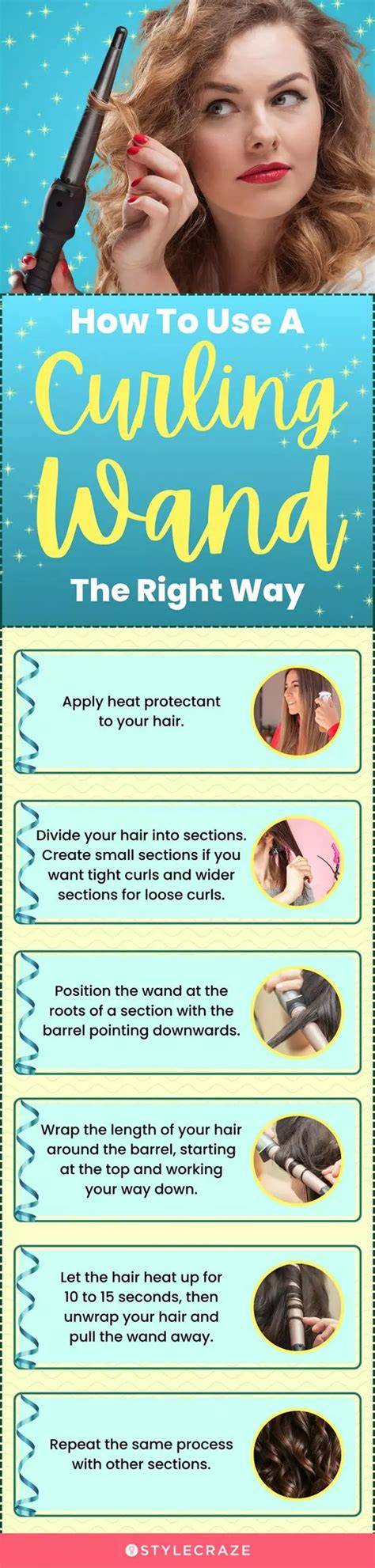 infographic comparing curling wand types and heat settings