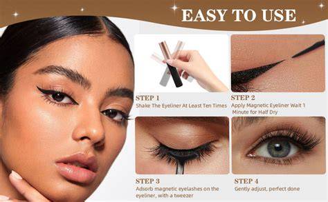 magnetic lashes and hybrid eyeliner in use