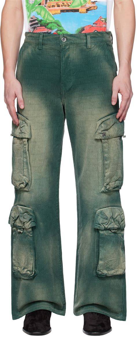 image of faded green cargo pants with oversized pockets