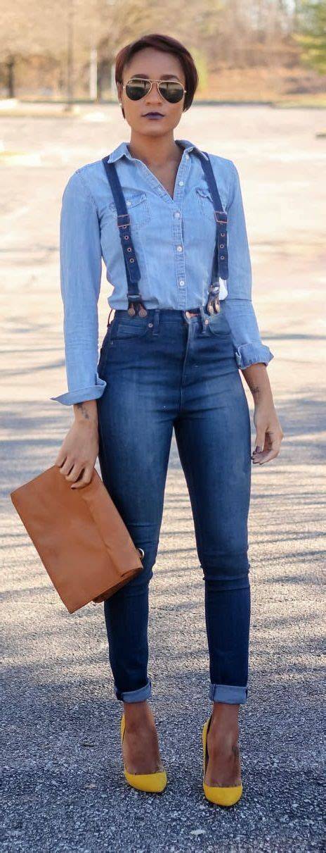 brown suspenders with denim outfit examples