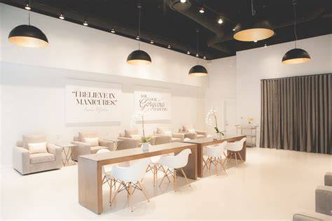 nail salon exterior and interior layout of a modern spa